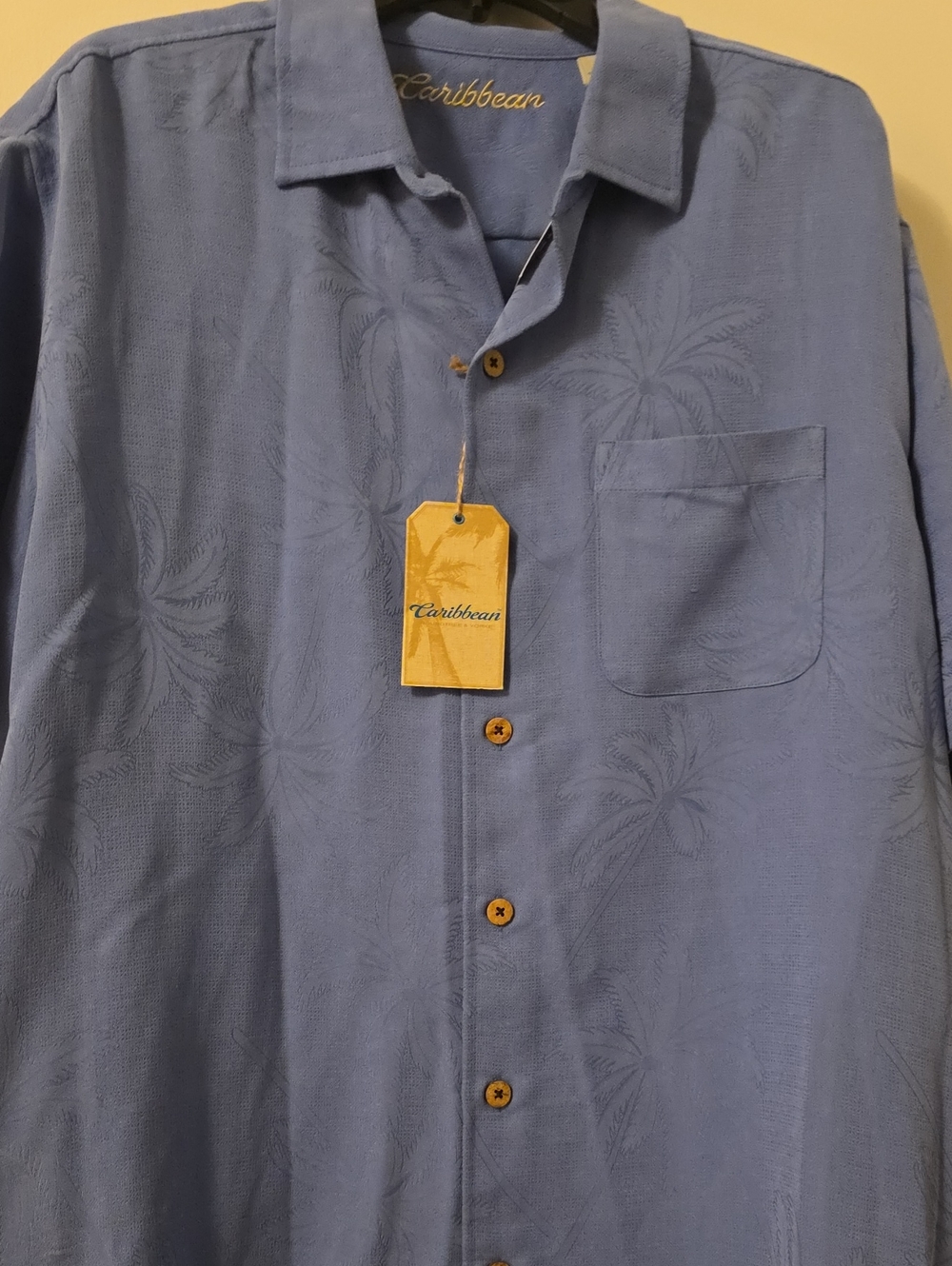 Caribbean Men's Light Blue Short-Sleeve Palm Jacquard Button-Down Shirt